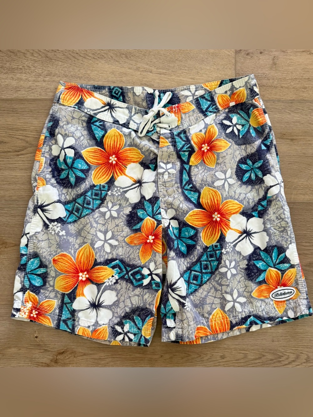 Billabong Vintage Y2K Floral Board Shorts Men’s 36 Gray Orange